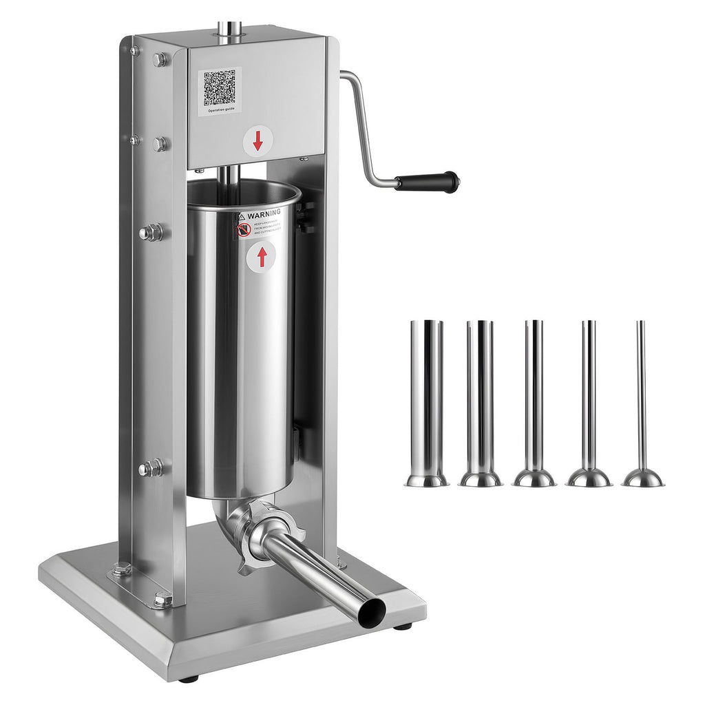 Manual Sausage Stuffer, 11 LBS / 5 L Vertical Meat Stuffer, Dual-Speed Sausage Casing Meat Filling Machine, Stainless Steel Heavy Duty Filler with 5 Stuffing Tubes, for Commercial & Home Use image 2