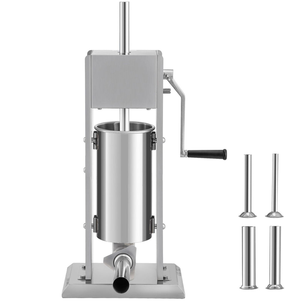 Manual Sausage Stuffer, 8LBS/5L Capacity, Two Speed 304 Stainless Steel Vertical Sausage Stuffer, Sausage Filling Machine with 4 Stuffing Tubes, Suction Base for Household or Commercial Use
