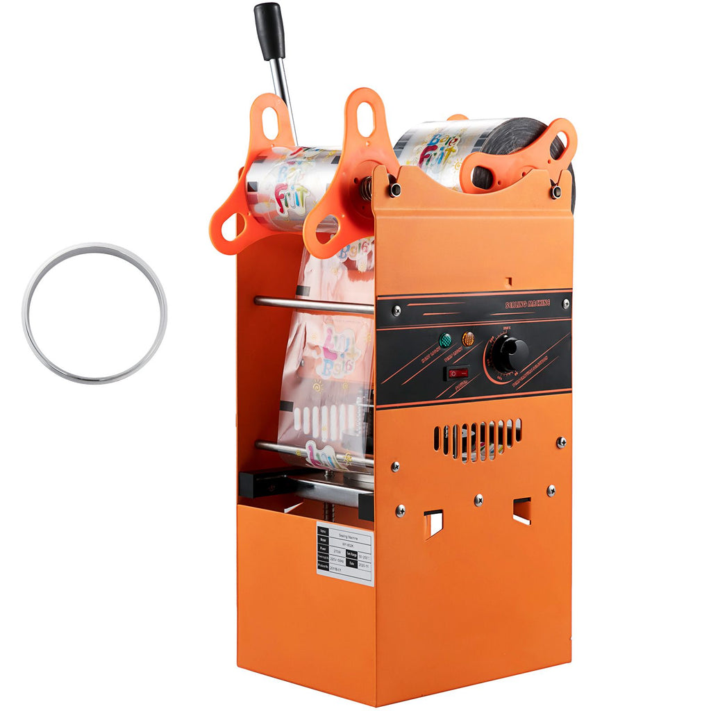 Manual Tea Cup Sealer Machine, 300-500 Cup/h Manual Boba Tea Sealer Machine, Orange, 90/95mm Cup Diameter Cup Sealing Machine with Heating Technology for Bubble Milk Tea