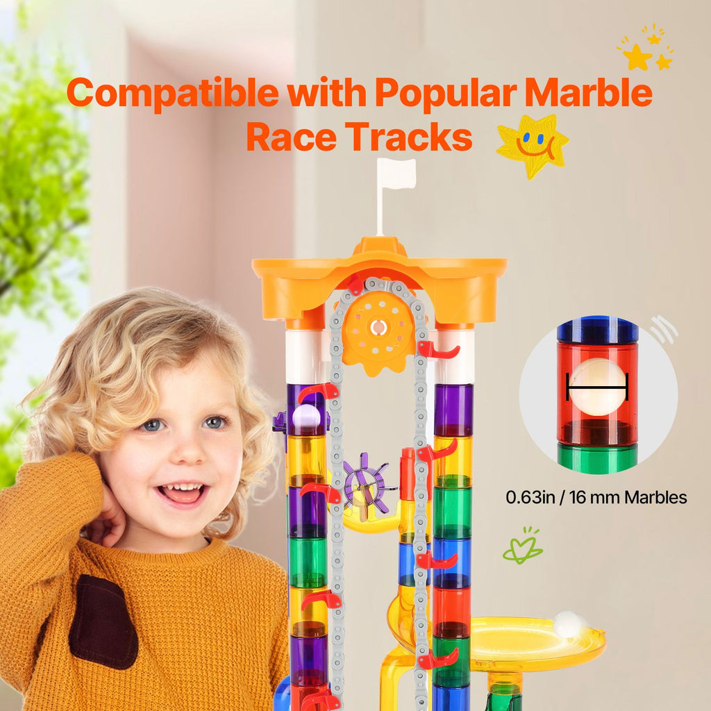 Marble Run Set, 153 PCS with Motorized Elevator, with 30 Plastic Marbles, Marble Maze Building Block Brain Game, Educational Learning Race Track STEM Toys, for Kids, Boys, Girls Ages 3 + Years image 2