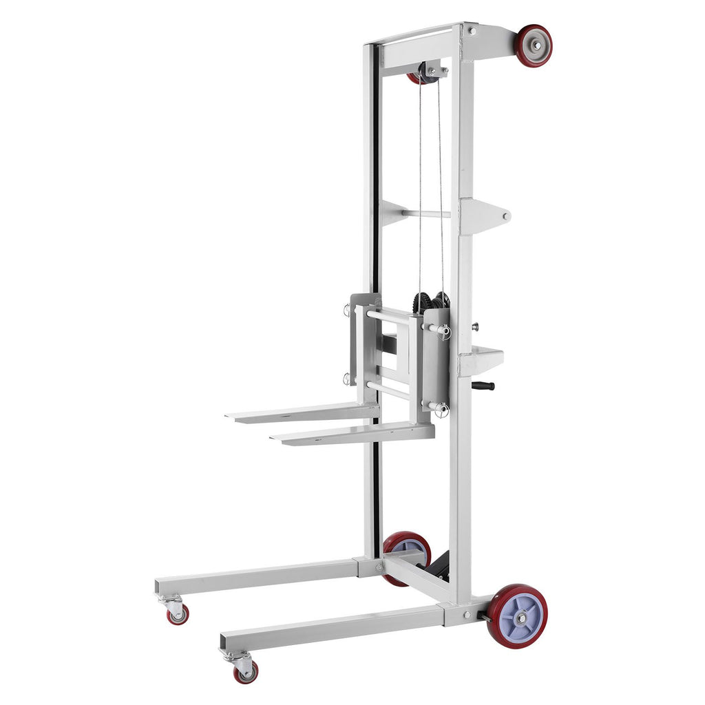 Material Lift Winch Stacker, 551 lbs Capacity Pallet Truck Dolly, 70 in Max Lifting Height Manual Winch Stacker, Multifunctional Manual Pallet Truck Stacker with Wheels and Adjustable Fork
