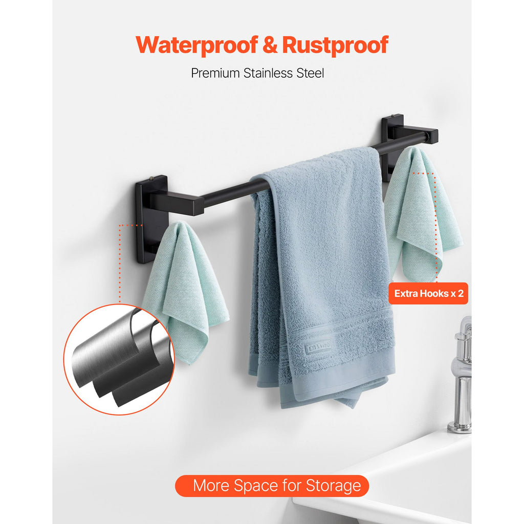Matte Black Bathroom Hardware Set, 4 Pieces Stainless Steel Bathroom Accessories Set, 24-inch Towel Bar, Towel Ring, Robe Towel Hook, Toilet Paper Holder, for Bath Room, Wall Mounted