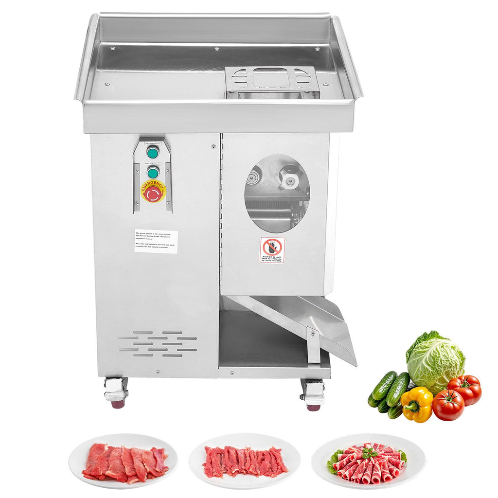 Meat Cutter Machine, 1100W Meat Slicer, 1102 lb/h Commercial Meat Cutting Machine, Stainless Steel, 5 mm Thickness, Detachable Blades, Electric Food Slicer for Kitchen Restaurant Supermarket