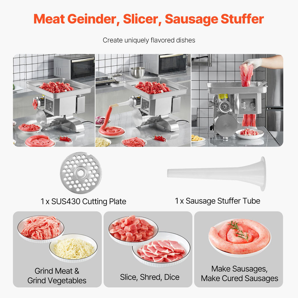 Meat Grinder, 11 Lbs/Min Electric Meat Grinder, Slicer, Sausage Stuffer with Blade, Grinding Plate, Sausage Maker, Stainless Steel Commercial Meat Mincer for Slice Shred Dice, Restaurant Butcher image 2