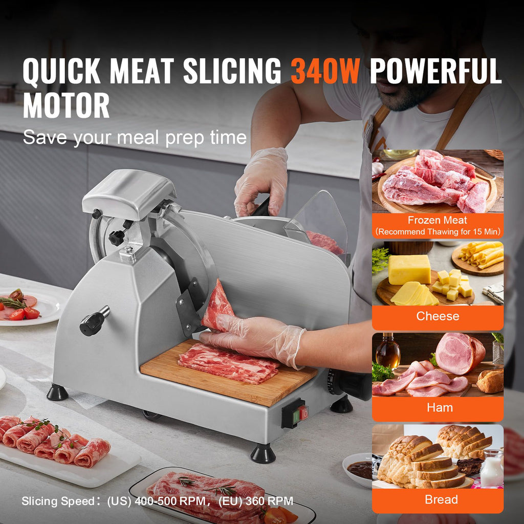 Meat Slicer, 340W Electric Deli Food Slicer with 10" SUS420 Stainless Steel Blade and Built-in Sharpening Stone, 0-0.6 inch Adjustable Thickness for Commercial and Home Use, Cut Meat and Cheese image 2
