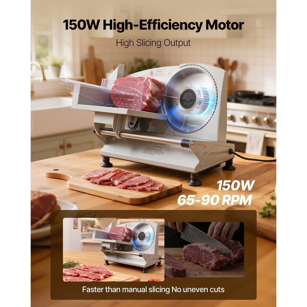 Meat Slicer, 6.7 inch 150W Electric Deli Slicer Machine with two SUS420 Blades, 0-0.6 inch Adjustable Thickness, ETL Certified Home Food-Slicer for Meat, Ham, Baguett, Steak