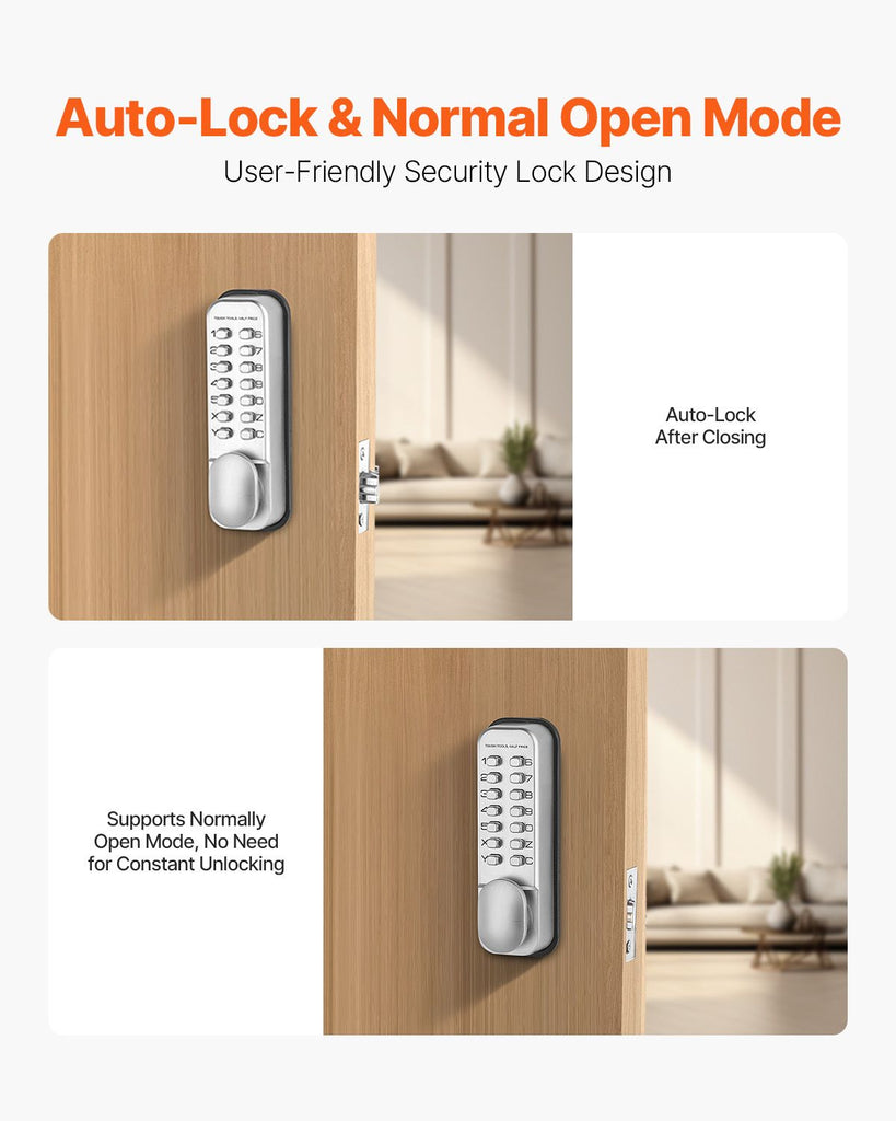 Mechanical Keyless Entry Door Lock, 14 Key Mechanical Door Lock, Mechanical Keypad Door Knob, Single-Side Stainless Steel Waterproof Keyless Gate Lock, for Home Office Outdoor Fence Garage Yard