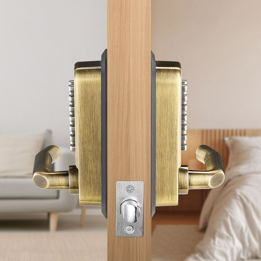 Mechanical Keyless Entry Door Lock, 14 Key Mechanical Door Lock, Mechanical Keypad Door Lock with Handle, Double-Sided Stainless Steel Waterproof Keyless Gate Lock, for Home Office Fence Garage