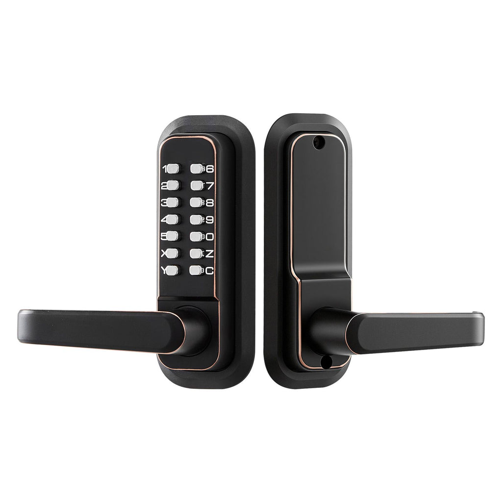 Mechanical Keyless Entry Door Lock, 2.0 Code Upgrade, 4-7 Digits Code, Single-Sided Push Button Combination Keypad Door Lock with Handle, Auto Locking, for Indoor or Outdoor, Oil-Rubbed Bronze