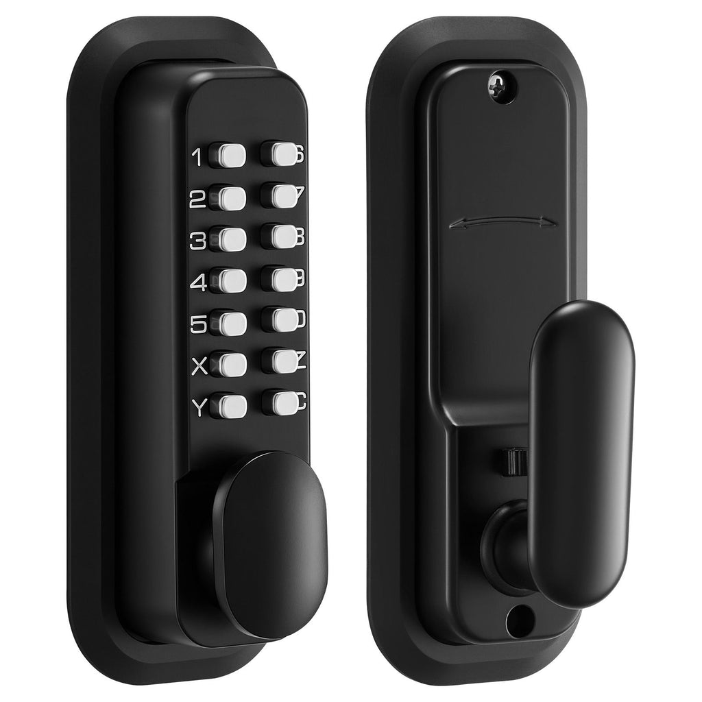 Mechanical Keyless Entry Door Lock, 2.0 Code Upgrade, 4-7 Digits Code, Single-Sided Push Button Combination Mechanical Keypad Door Knob, Auto Locking, for Garden Gates, Indoor or Outdoor, Black