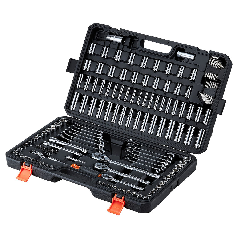 Mechanics Tool Set, 159-Piece Mechanic Tool Kit, 1/4 in, 3/8 in, and 1/2 in Drive, SAE and Metric Socket Set, Wrenches, Screwdriver Bits, Accessories, and Storage Case, for Automotive Repair