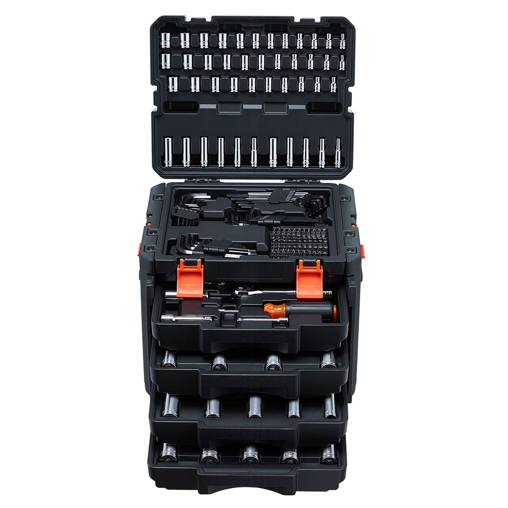 Mechanics Tool Set, 256-Piece Mechanic Tool Kit, 1/4 in, 3/8 in, and 1/2 in Drive, SAE and Metric Socket Set, Wrenches, Screwdriver Bits, Accessories, and Storage Case, for Automotive Repair