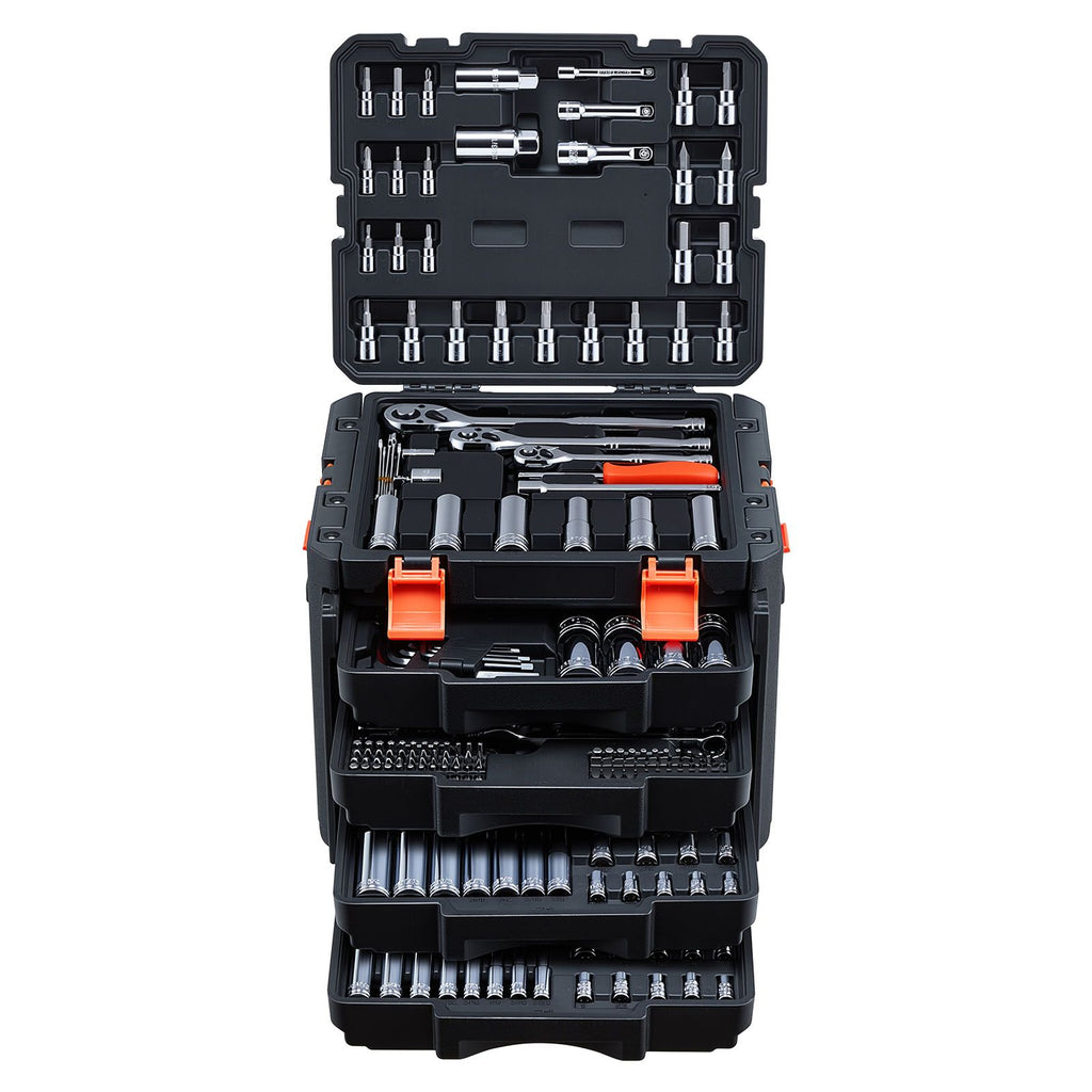 Mechanics Tool Set, 297-Piece Mechanic Tool Kit, 1/4 in, 3/8 in, and 1/2 in Drive, SAE and Metric Socket Set, Wrenches, Screwdriver Bits, Accessories, and Storage Case, for Automotive Repair