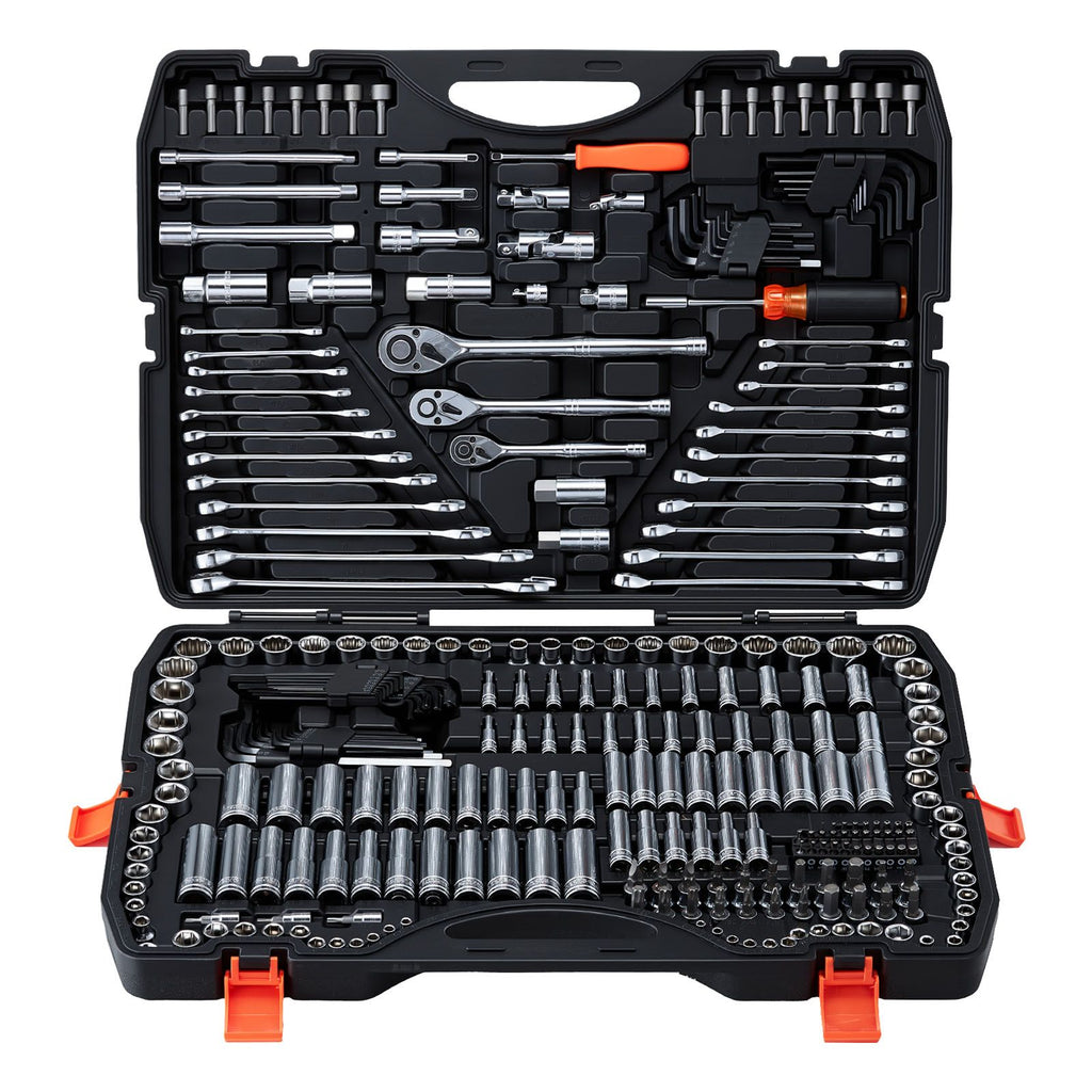 Mechanics Tool Set, 308-Piece Mechanic Tool Kit, 1/4 in, 3/8 in, and 1/2 in Drive, SAE and Metric Socket Set, Wrenches, Screwdriver Bits, Accessories, and Storage Case, for Automotive Repair