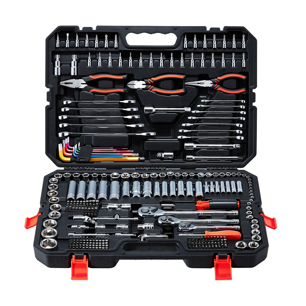Mechanics Tool Set, 314-Piece Mechanic Tool Kit, 1/4 in, 3/8 in, and 1/2 in Drive, Metric Socket Set, Wrenches, Screwdriver Bits, Accessories, and Storage Case, for Automotive and Home Repair