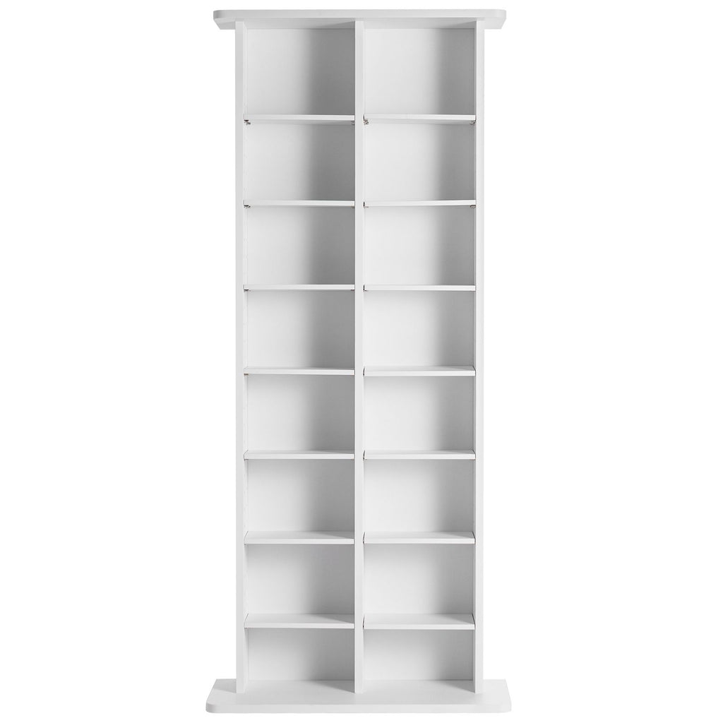 Media Storage Cabinet, 8-layer DVD Shelf Holds up to 464 CDs, Adjustable CD Shelves 16 Compartments, Protects & Organizes Music, Movie, Video Games or Memorabilia Collections, White