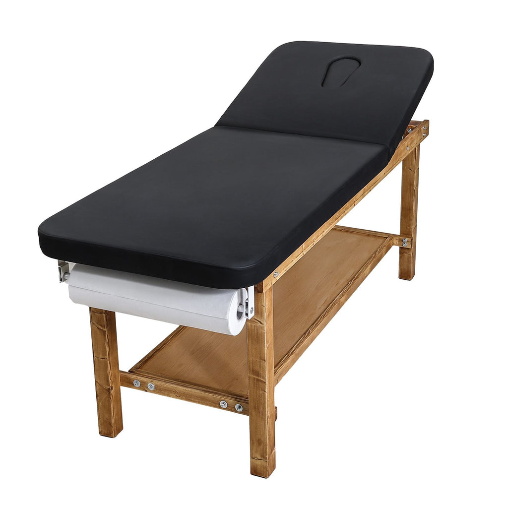 Medical Exam Table, Wooden Framed Medical Examination Bed, Physical Therapy Exam Table with Adjustable Backrest, Storage Shelf & Paper Roll Dispenser for Hospitals Clinics Rehab Centers, 500LBS