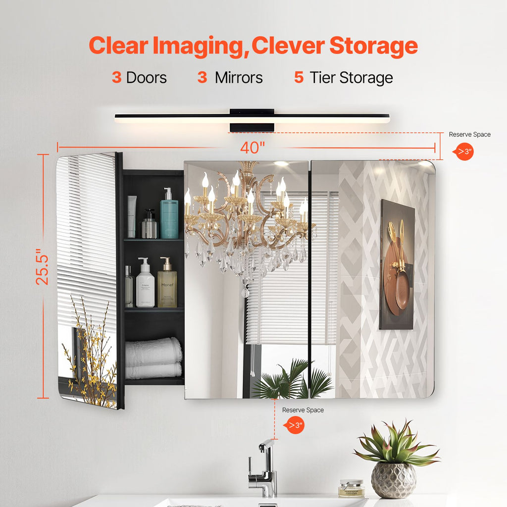 Medicine Cabinet, 25.5 x 40 inch, Medicine Cabinet for Bathroom with Mirror, Aluminum Frame Bathroom Wall Cabinet, 4-layer Adjustable Shelves, Recessed & Wall-mounted Installation image 2