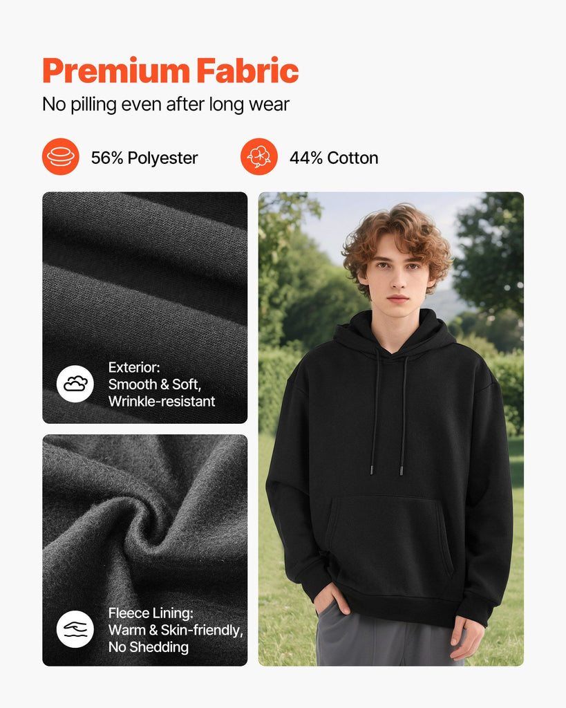 Men Pullover Hoodie, Small Size, Fleece Long Sleeve Comfy Casual Basic Pullover Hooded Sweatshirt, Warm & Skin-friendly, Practical & Trendy, Black Hoodie with Large Pocket for Fall & Winter image 2