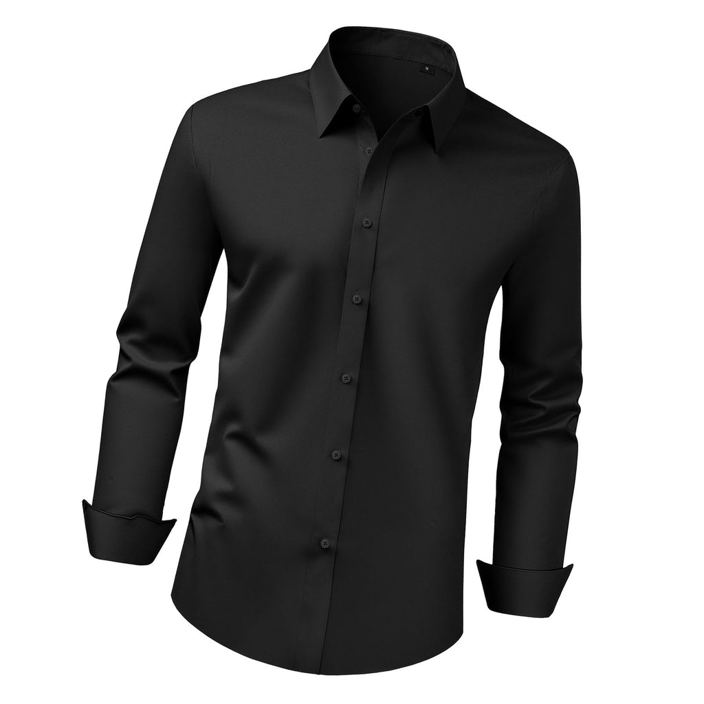 Men's Button Up Shirt, Mens Long Sleeve Wrinkle-free Button Down Dress Shirts, Slim Fit Soft Stretch Fabric for Business Casual or Formal, Work, Wedding, Dinner, Black, M Size