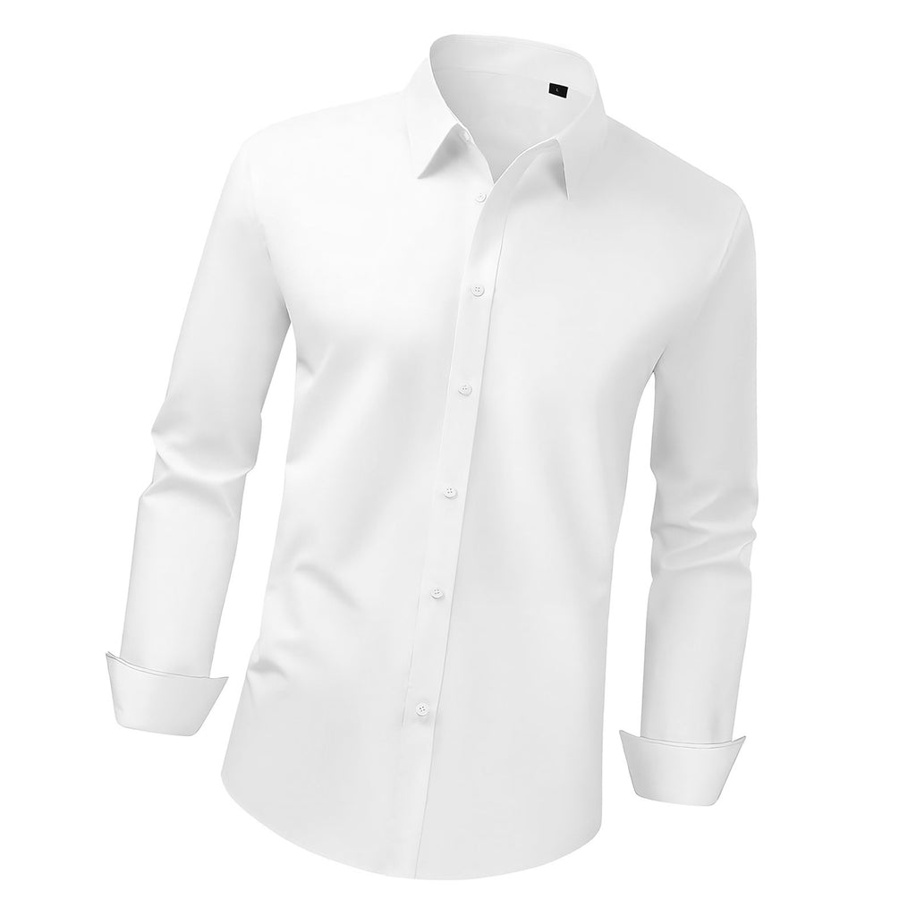 Men's Button Up Shirt, Mens Long Sleeve Wrinkle-free Button Down Dress Shirts, Slim Fit Soft Stretch Fabric for Business Casual or Formal, Work, Wedding, Dinner, White, L Size