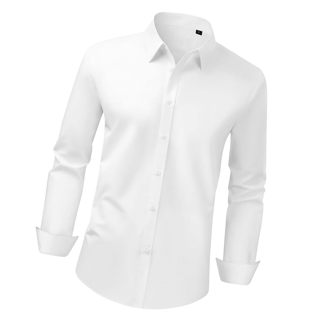 Men's Button Up Shirt, Mens Long Sleeve Wrinkle-free Button Down Dress Shirts, Slim Fit Soft Stretch Fabric for Business Casual or Formal, Work, Wedding, Dinner, White, M Size