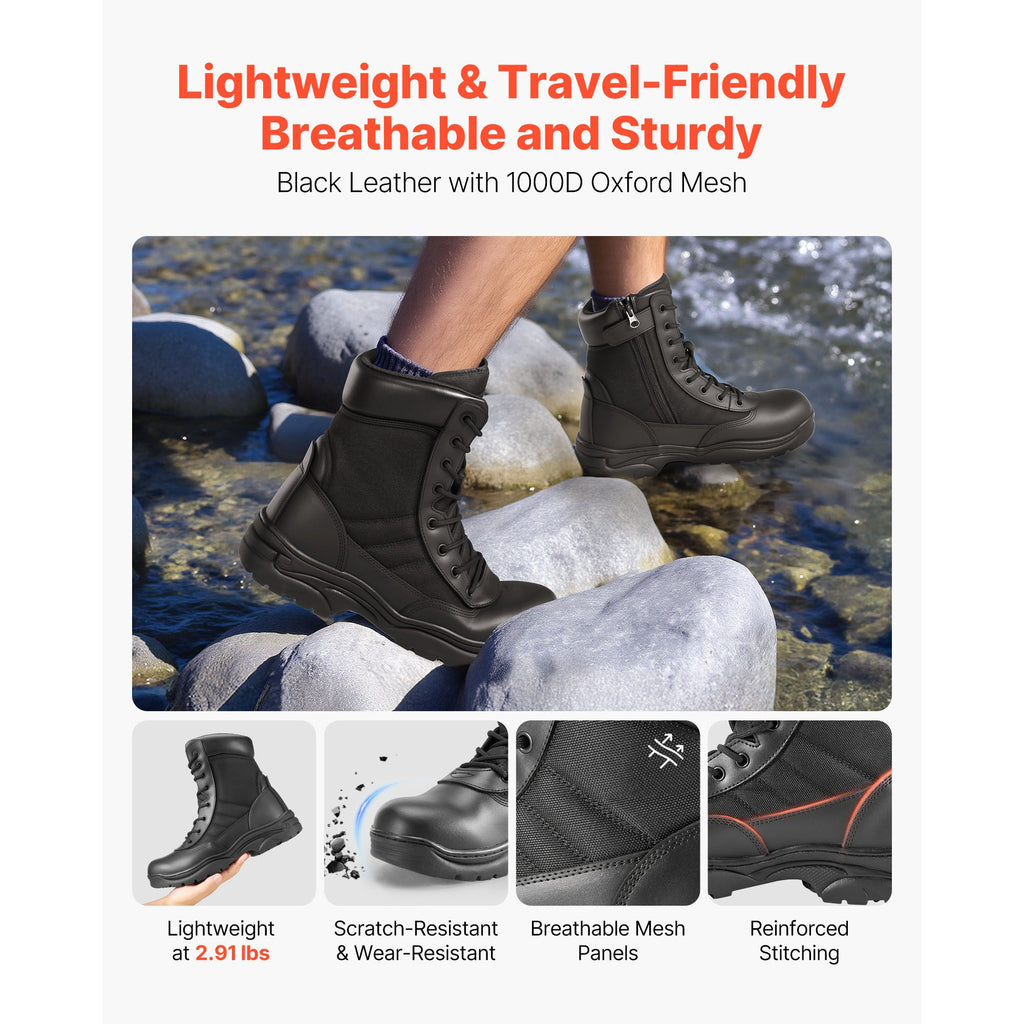 Men's Military Tactical Boots, 8 inch Combat Hiking Work Boots, Lightweight & Breathable Side Zipper Mens Motorcycle Interceptor Trooper Boot, for Outdoor Security Mountaineering, US Size 12 image 2