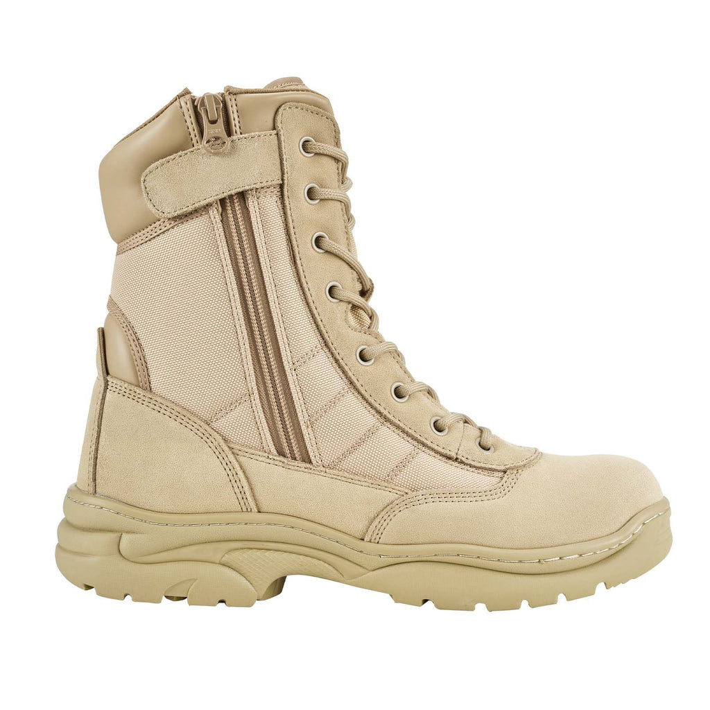 Men's Military Tactical Boots, 8 inch Combat Hiking Work Boots, Lightweight & Breathable Side Zipper Motorcycle Interceptor Trooper Boot, for Outdoor Security, US Size 9 Sand-colored