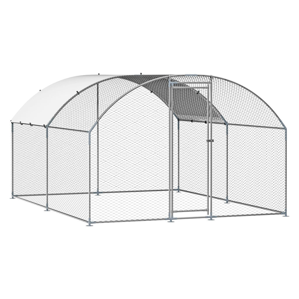 Metal Chicken Coop, 9.8x13.1x6.5 ft Large Walk-in Chicken Runs with Cover, Doom Roof Hen House Enclosure with Security Lock, Outdoor Duck Rabbit Cage Poultry Pen for Backyard, Farm, Yard