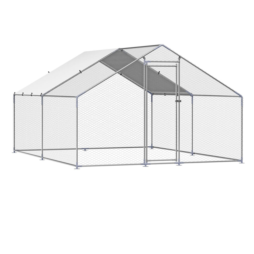 Metal Chicken Coop, 9.8x13.1x6.5 ft Large Walk-in Chicken Runs with Cover, Spire Roof Hen House Enclosure with Security Lock, Outdoor Duck Rabbit Cage Poultry Pen for Backyard, Farm, Yard