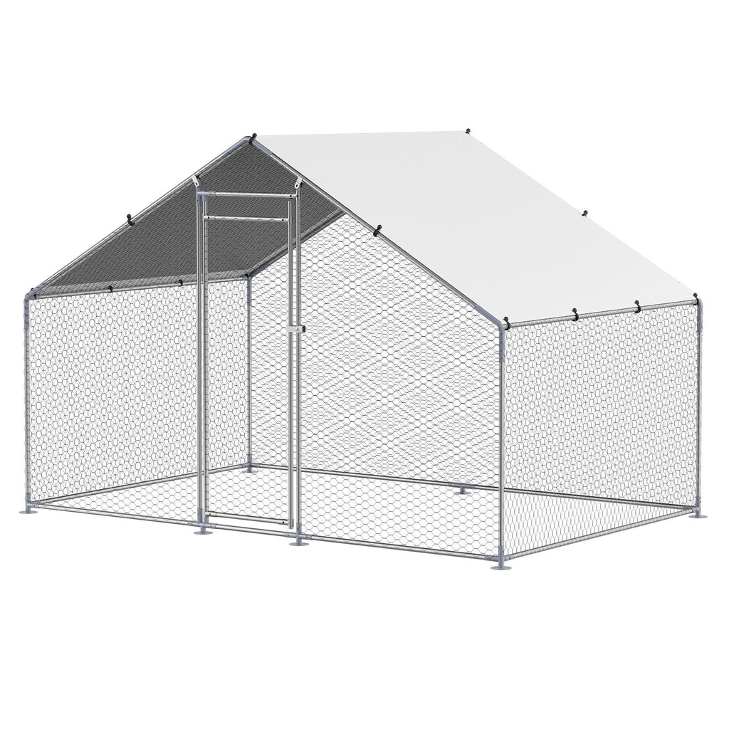 Metal Chicken Coop, 9.8x6.5x6.5ft Large Walk-in Chicken Runs with Cover, Spire Roof Hen House Enclosure with Security Lock, Outdoor Duck Rabbit Cage Poultry Pen for Backyard, Farm, Yard