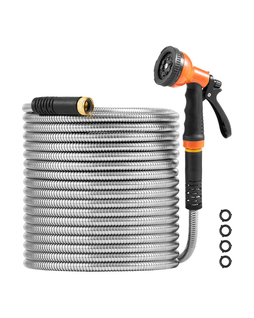 Metal Garden Hose 200 ft, Rust Proof Stainless Steel Water Hose, Heavy Duty Backyard Hose with 10 Function Nozzle, No-Kink & Flexible Water Pipe, Lightweight Metal Hose for Yard, Outdoor