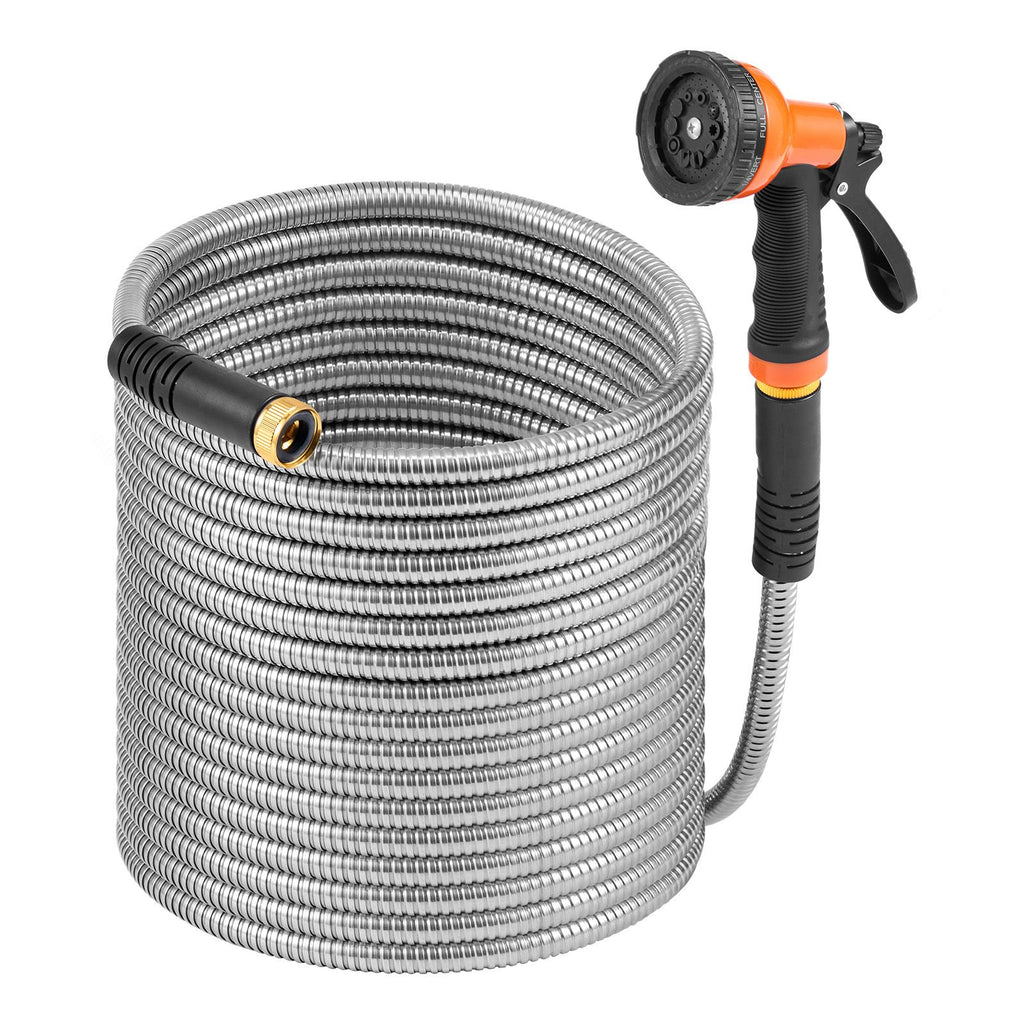 Metal Garden Hose 75 ft, Rust Proof Stainless Steel Water Hose, Heavy Duty Backyard Hose with 10 Function Nozzle, No-Kink & Flexible Water Pipe, Lightweight Metal Hose for Yard, Outdoor