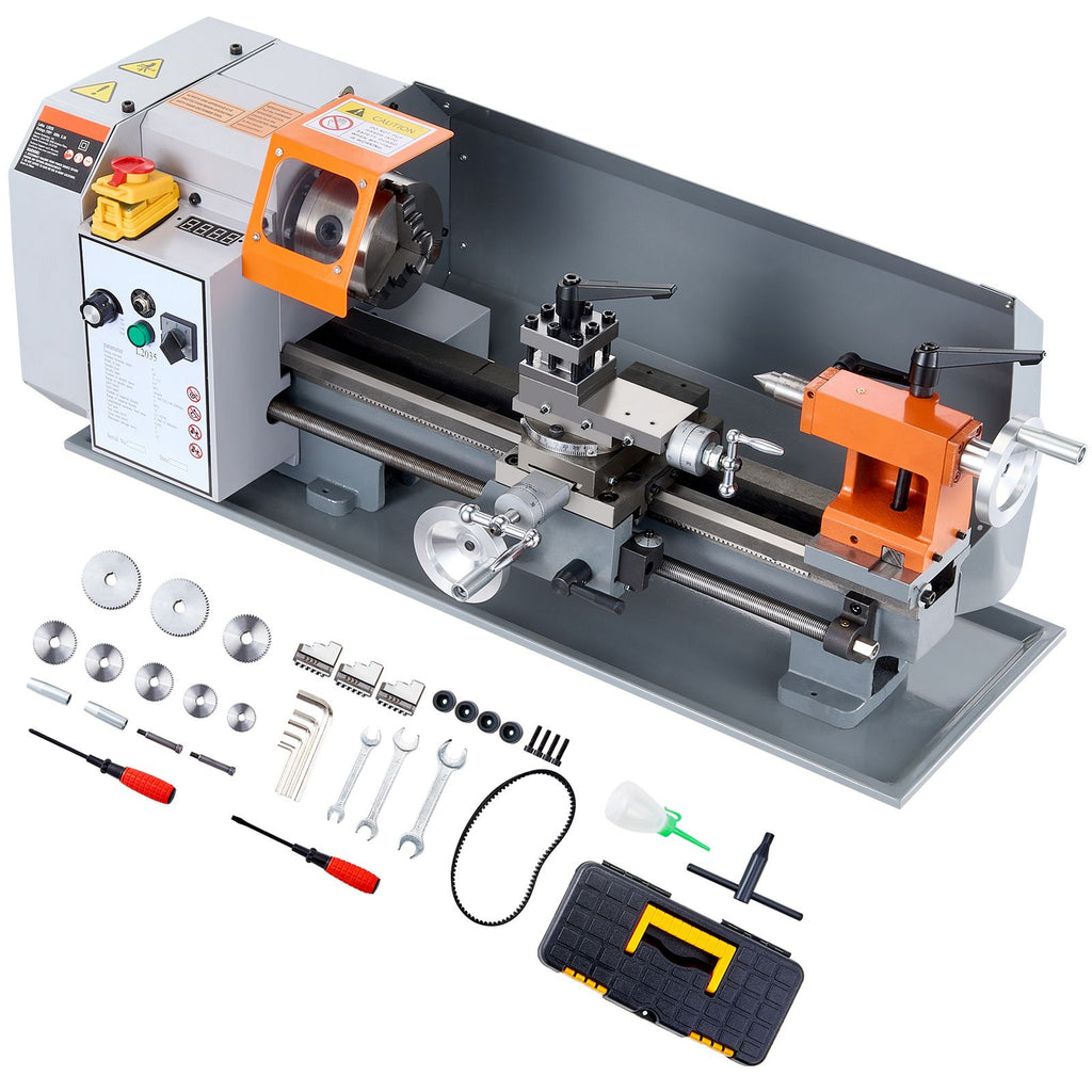 Metal Lathe Machine, 7.87'' x 13.78'', Precision Benchtop Power Metal Lathe,, 50-2500 RPM Continuously Variable Speed, 600W Brush Motor Metal Gears, with Tool Box for Processing Precision Parts