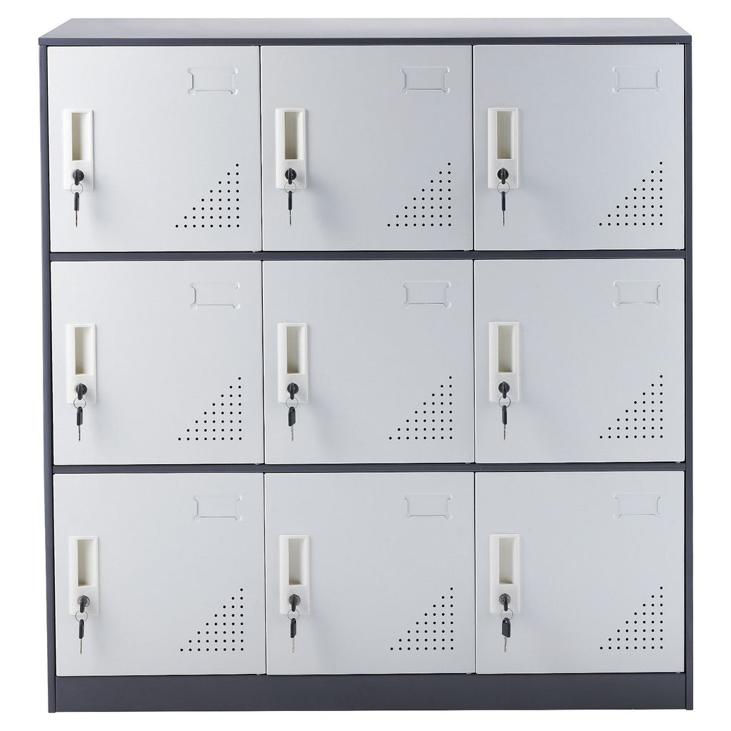 Metal Locker for Employees, 9 Doors Storage Cabinet with Card Slot, Gray Steel Employee Lockers with Keys, 66lbs Loading Capacity office Storage Lockers for Home, School, Office, Gym