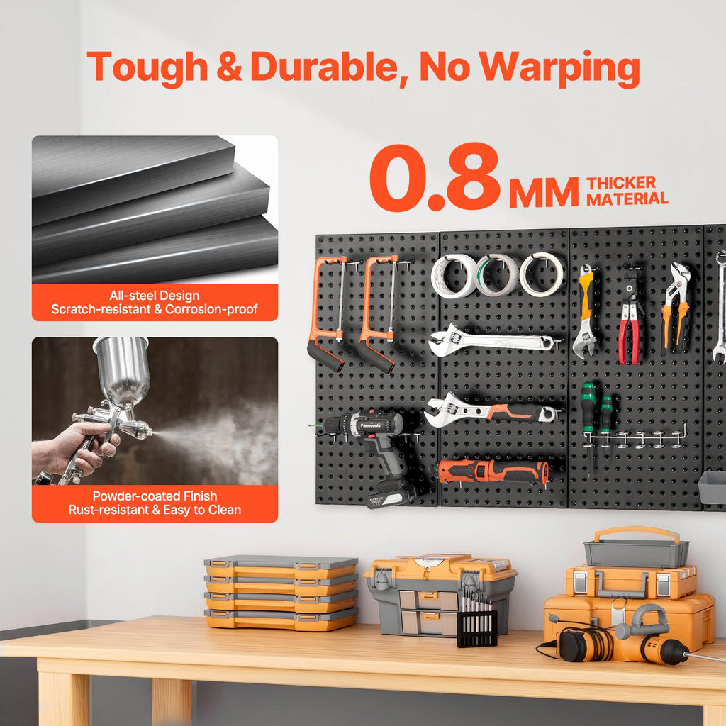 Metal Pegboard Panels, 24" x 12" Pegboard, 4 Panels, Heavy Duty Peg Board Wall Organizer with Accessories, for Living Room Garage Tool Storage Office Organization Craft Room Kitchen Home, Black