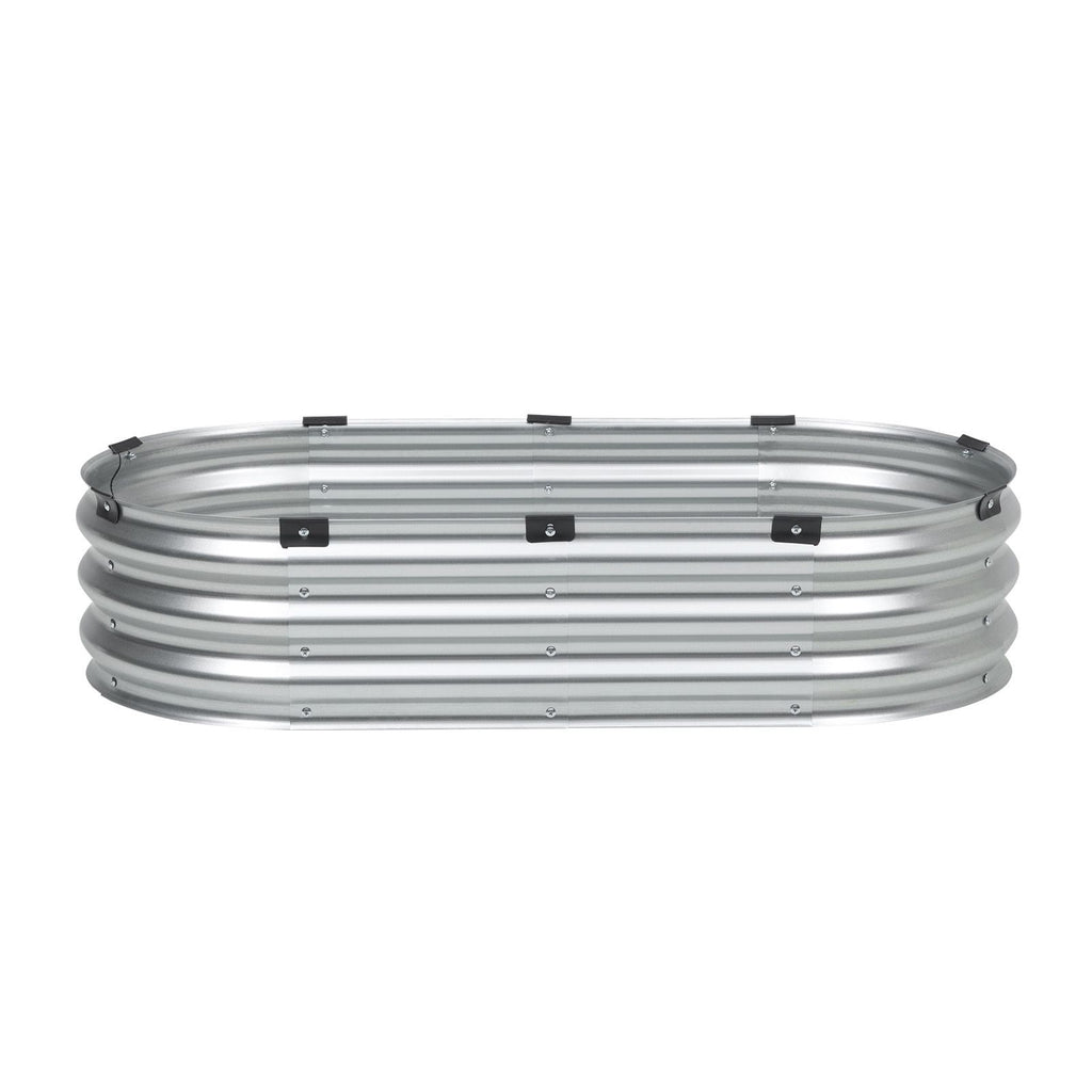 Metal Raised Garden Bed, 4 x 2 x 1 ft Outdoor Galvanized Planter Box, with Open Bottom, Large Oval Planter Raised Bed for Gardening Vegetables, Flowers, Herbs, and Succulent Plants, Silver