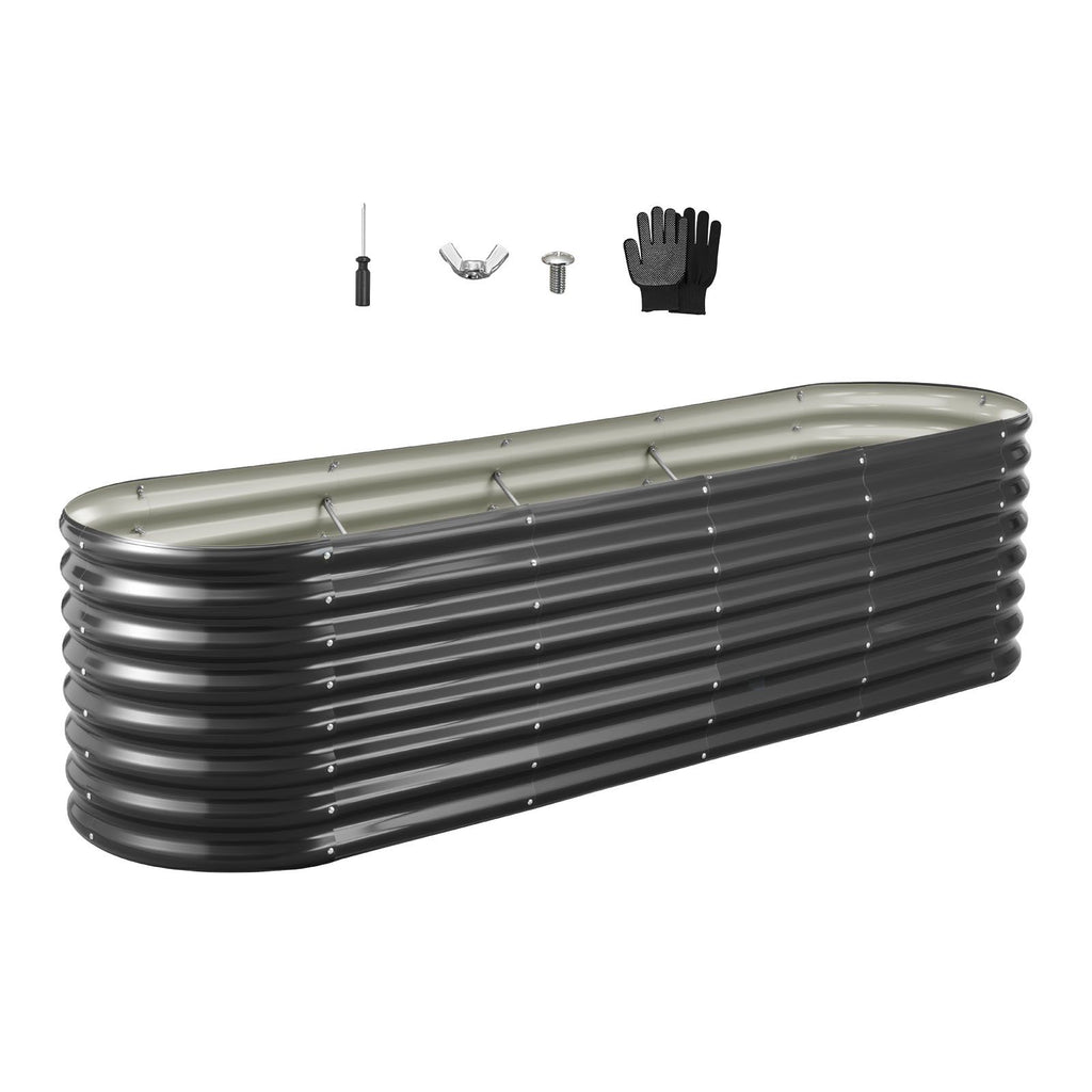 Metal Raised Garden Bed, 8 x 2 x 2 ft Oval Outdoor Galvanized Planter Garden Box, Open Bottom Design, Large Planter Raised Bed for Growing Vegetables, Flowers, Herbs, and Succulents, Dark Gray