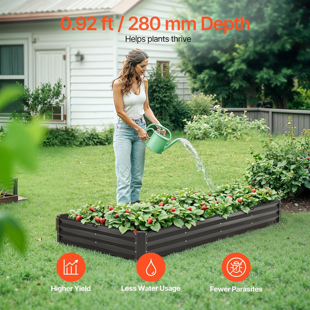 Metal Raised Garden Bed, 8 x 4 x 1 ft Outdoor Galvanized Planter Box, with Open Bottom, Large Planter Raised Bed for Gardening Vegetables, Flowers, Herbs, and Succulent Plants, Dark Gray