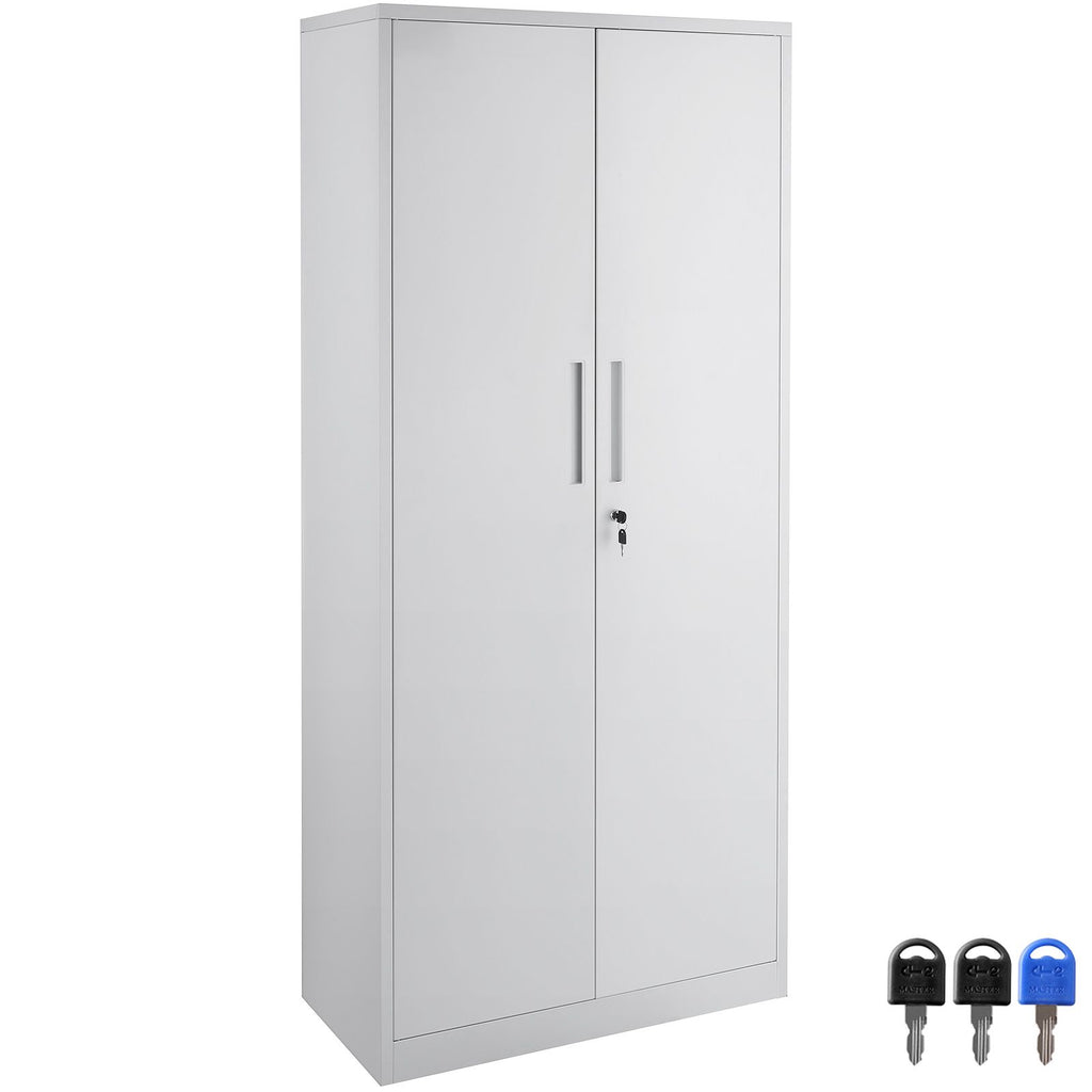Metal Storage Cabinet, Steel Locking Storage Cabinet with 2 Magnetic Doors and 4 Adjustable Shelves, 71'' Metal Cabinet 200 lbs Capacity per Shelf with 3 Keys, for Garage, Office, Home, White