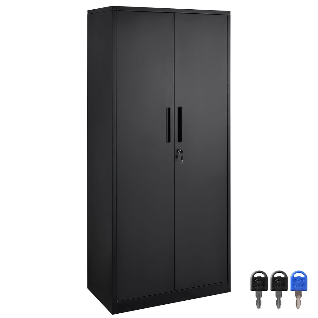 Metal Storage Cabinet, Steel Locking Storage Cabinet with 2 Magnetic Doors and 4 Adjustable Shelves, 71'' Metal Cabinet 200 lbs Capacity per Shelf with 3 Keys, for Office, Home, Garage, Black