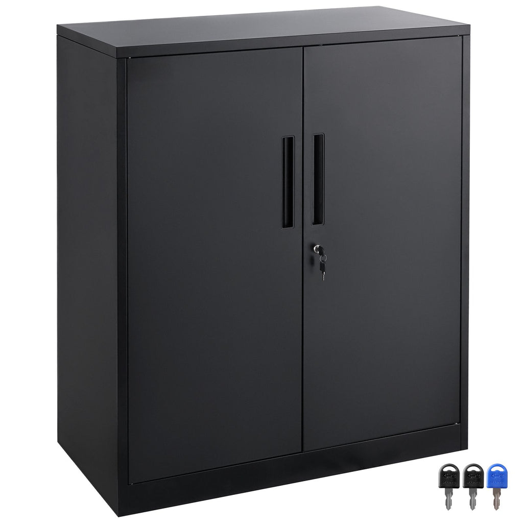Metal Storage Cabinet with 2 Magnetic Doors and 2 Adjustable Shelves, 200 lbs Capacity per Shelf, Locking Steel Storage Cabinet, 42'' Metal Cabinet with 3 Keys, for Home, Office, Garage