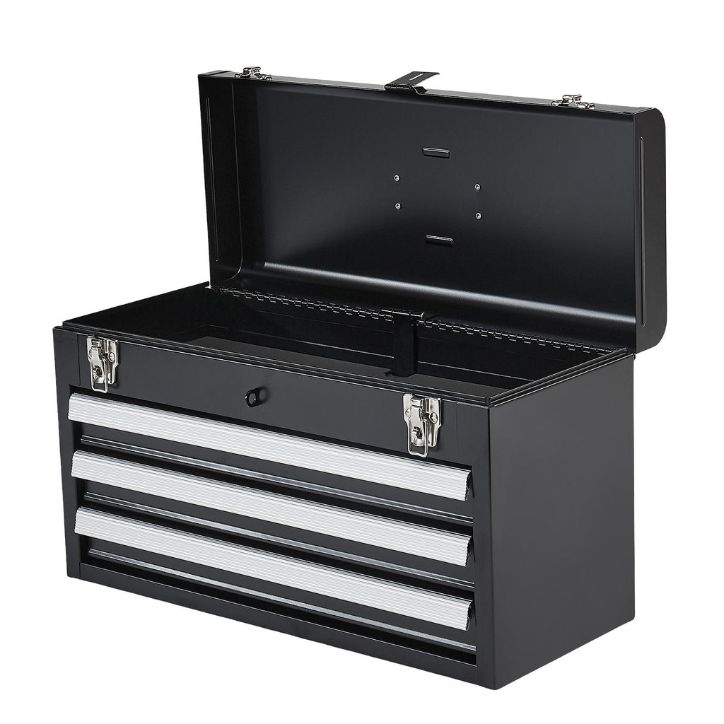 Metal Tool Box, 20.5-inch, Portable Metal Tool Box with 3 Drawers, Small Tool Chest with EVA Liners, Ball Bearing Slide Drawers Locking & Powder Coated Finish, Multi-Function Tool Organizer