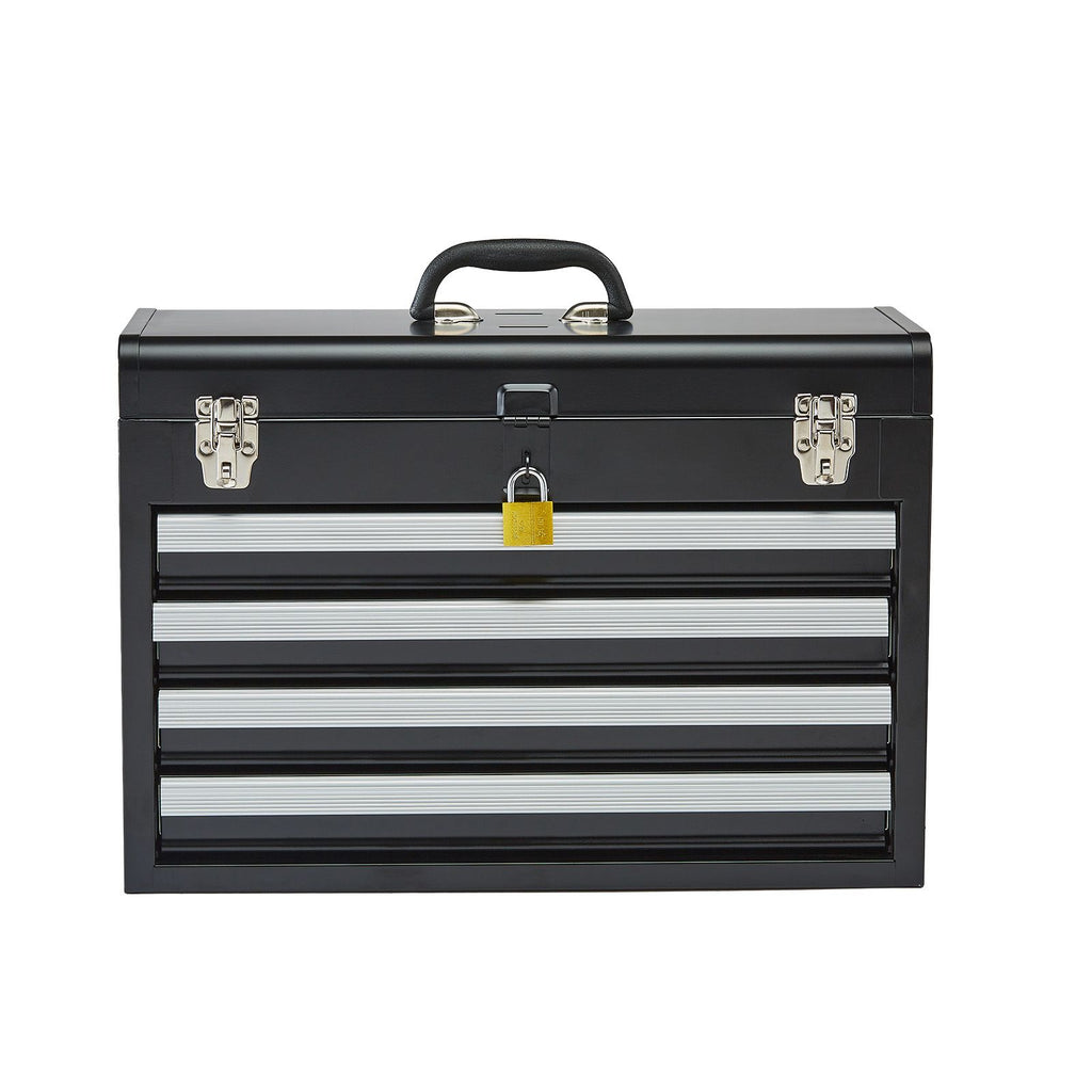Metal Tool Box, 20.5-inch, Portable Metal Tool Box with 4 Drawers, Small Tool Chest with EVA Liners, Ball Bearing Slide Drawers Locking & Powder Coated Finish, Multi-Function Tool Organizer