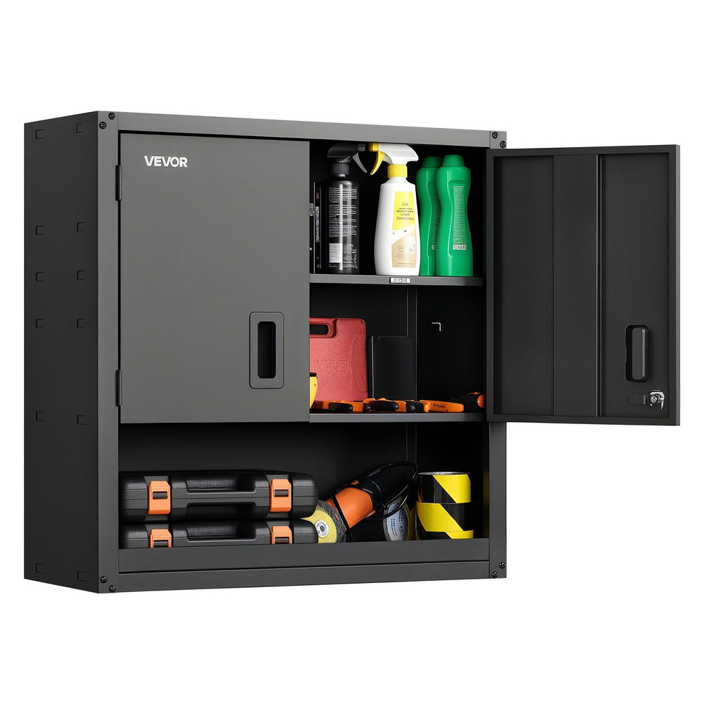 Metal Wall Cabinet, 30W x 12.01D x 30H Inch, Steel Floating Hanging Storage Cabinet with Locking Doors and Adjustable Shelf for Garage, Basement, Kitchen, Warehouse Assembly Required, Black