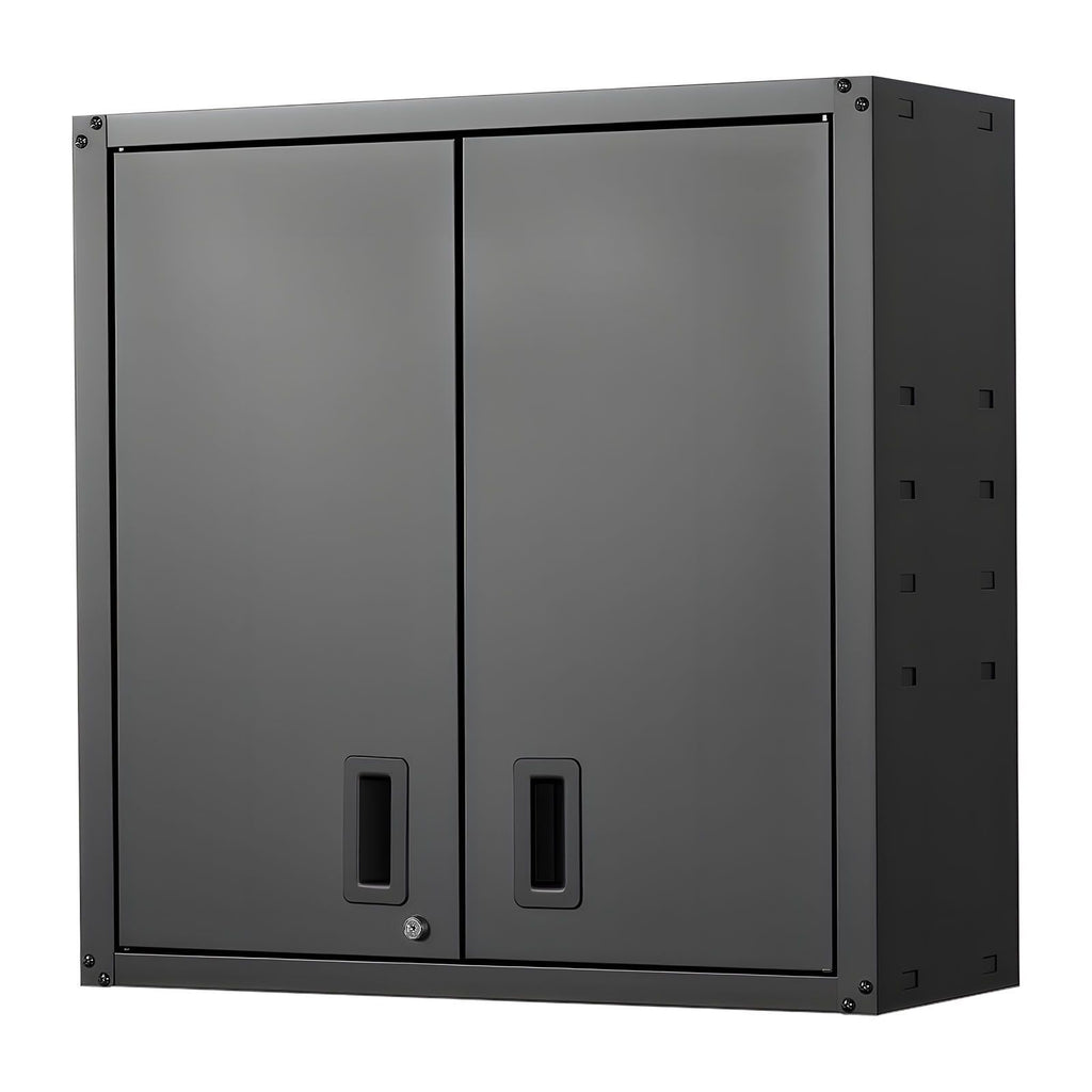 Metal Wall Cabinet, 30W x 12.2D x 30H Inch, Steel Floating Hanging Storage Cabinet with Locking Doors and Adjustable Shelf for Garage, Basement, Kitchen, Warehouse Assembly Required, Black