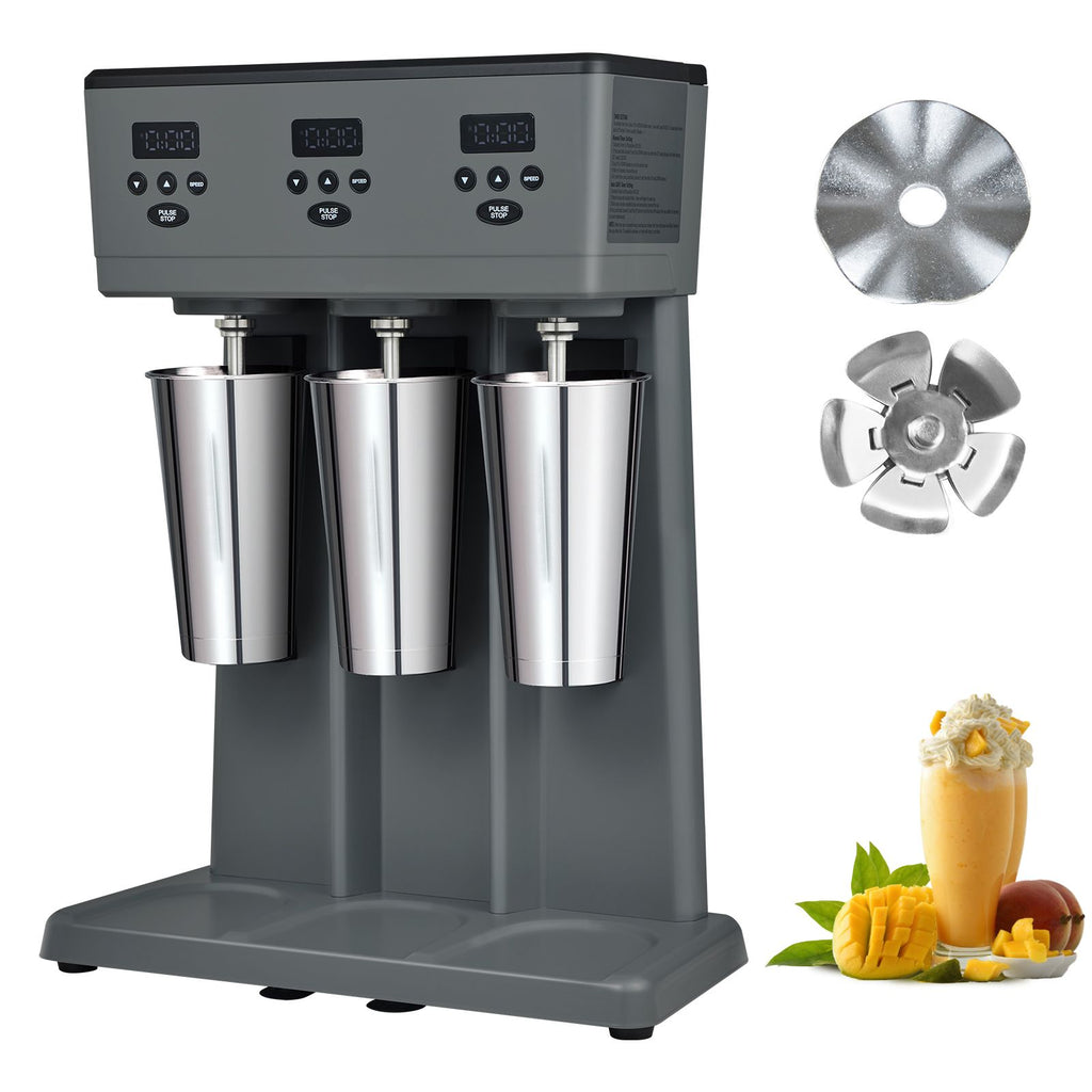 Milkshake Maker, 375W x 3 Electric Milkshake Machine, Commercial Triple Heads Drink Mixer Blender, LED Intelligent Microswitch, 3-Speed Milkshake Mixer with 3 x 820 ml Stainless Steel Cups