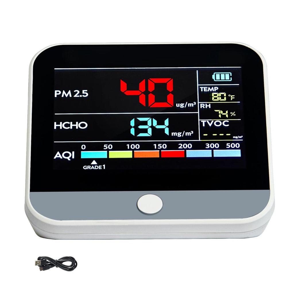 Mini Air Quality Monitor 8-IN-1, Professional PM2.5 PM10 PM1.0 Particle Counter, Formaldehyde, Temperature, Humidity, TVOC AQI Tester for Indoor/Outdoor, Air Quality Meter w/Alarm Thresholds