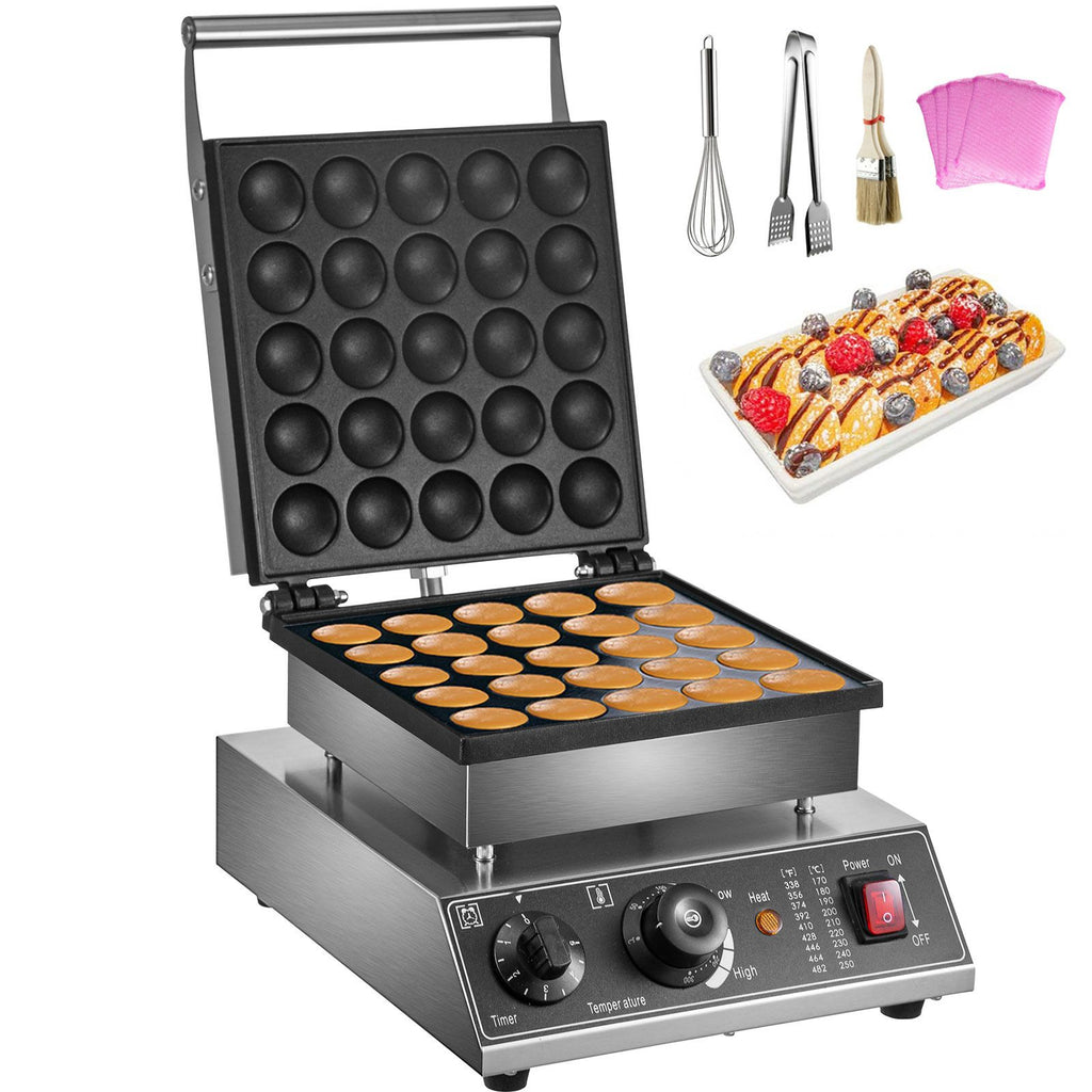 Mini Dutch Pancake Maker, 1.7-Inch Diameter Mini Pancake Poffertjes Machine Electric Poffertjes for 25PCs Round Pancakes, 850W Commercial Pancake Maker, 50-300 C Temp, Stainless Steel