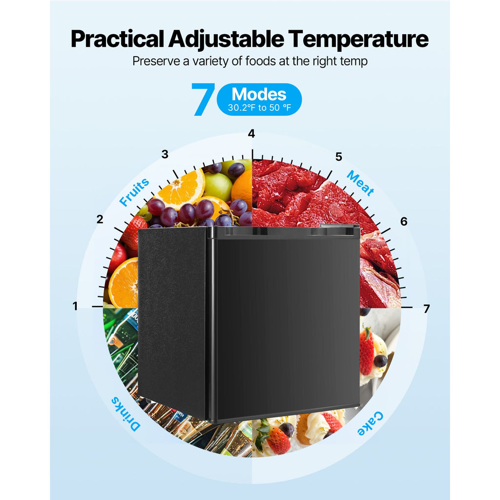 Mini Fridge, 1.6 Cu.Ft, Single Door Compact Refrigerator, Adjustable Temperature, Metal Shelf, Energy Efficient Small Refrigerator, Reversible Door, Low Noise, for Bedroom Dorm Office, Black